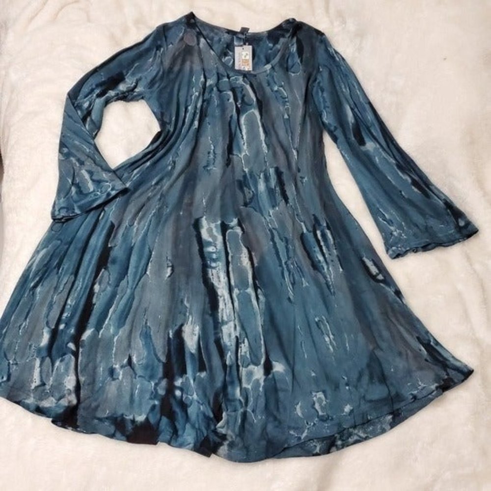 Women's Blue Marble Tie Dyed Print Tunic Top One Size